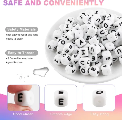 Miniatura 6 de Cuentas de silicona de corazón cuadrado blanco de 0.472 pulgadas, 20 cuentas de silicona con números de corazón para hacer llaveros, ideal