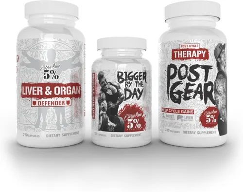 5% Nutrition Defensor de hígado y órganos de piana rica con NAC + Post Gear PCT + Bigger by The Day (paquete)