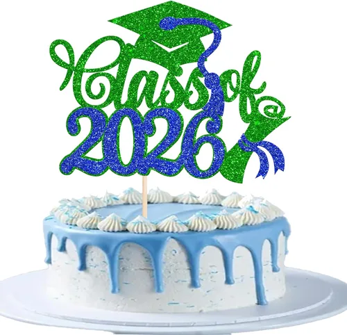 Miniatura 39 de Rsstarxi 1 paquete de decoración de pastel con purpurina para la clase de 2026, decoraciones de graduación 2026, tapa de felicitaciones