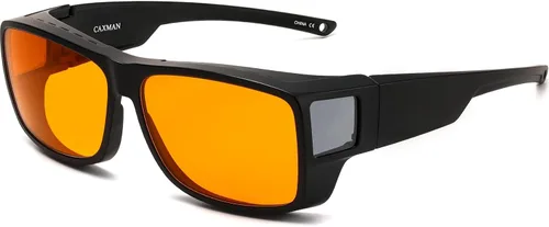 Miniatura 7 de CAXMAN 99.9% gafas de luz azul para dormir, lentes teñidas de naranja para un buen sueño, se ajustan sobre las gafas que cubren completamente tus