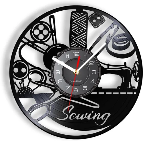 Reloj de pared de 12 pulgadas, costurera, decoración de habitación de coser, máquina de coser, reloj de pared contemporáneo, herramientas de