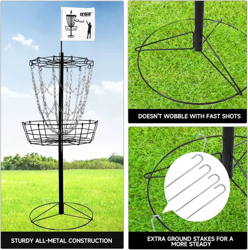 Miniatura 5 de GSE Games & Sports Expert PRO - Cesta portátil de golf de disco, 12 cadenas/24 cadenas, disco volador de metal, cestas de práctica de golf