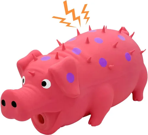 Miniatura 10 de Andiker Juguete Chirriante para Perros, Juguetes de Látex con Puntos para Masticar Perros con Sonido de Gruñidos Oinks, Juguete de Cerdo Gruñón