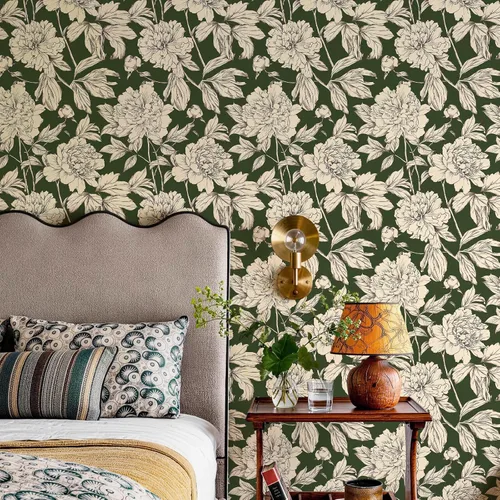 Miniatura 2 de Simon&Siff Papel Tapiz Lineal Floral, Papel Tapiz Blanco y Negro Despegar y Pegar Flores Boceto Papel de Pared Floral Removible para Dormitorio Baño