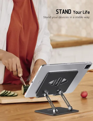 Miniatura 5 de Aoviho - Soporte para tableta portátil para escritorio, soporte de escritorio ajustable para tableta, soporte de aluminio plegable para iPad Pro