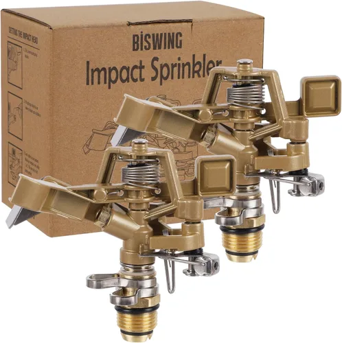 Miniatura 8 de Biswing Aspersor de impacto de latón de 1/2 pulgada, 2 unidades, cabezal de aspersor de césped resistente con boquillas, patrón de cobertura grande