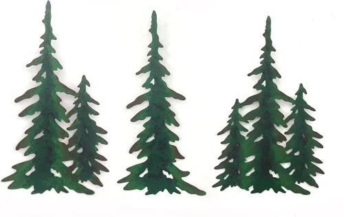 Miniatura 9 de J-Fly Decoración de árbol de Navidad de metal para colgar en la pared de pino, arte de pared de metal para exteriores, arte de pared de pino, arte