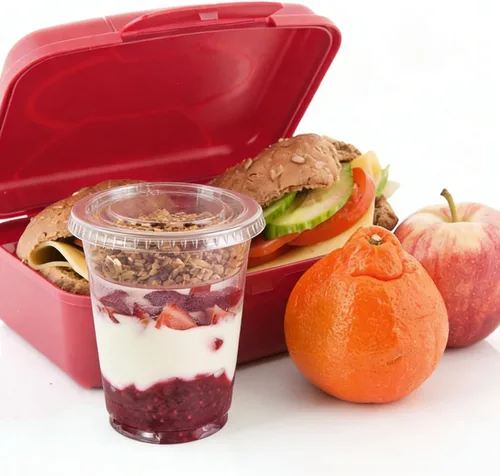 Miniatura 7 de Zezzxu Paquete de 50 tazas desechables de parfait de 12 onzas con tapas sin agujero, compartimento para coberturas y tenedor, yogur conatiner con 12