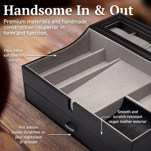 Miniatura 6 de Organizador de caja de valet para hombre, bandeja de valet grande de cuero para hombres, organizador de bandeja de valet para hombre con estación