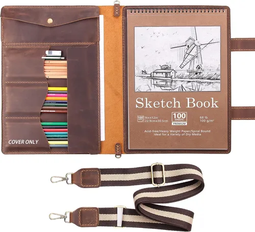 Robrasim Funda de Cuero para Cuaderno de Bocetos Hecha a Mano, Soporte para Bloc de Bocetos de Artista para Cuaderno de Bocetos de 9 x 12 pulgadas