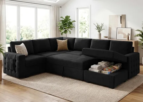 Miniatura 18 de HONBAY Sofá Seccional Sleeper con Cama Extraíble Sofá Seccional en Forma de U Cama Sleeper con Chaise de Almacenamiento Sofá Seccional Sleeper de 6