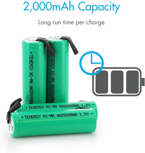 Miniatura 3 de Combo: 4 piezas Tenergy 2000mAh NiMH recargable AA batería plana superior con pestañas para afeitadoras, recortadoras, maquinillas de afeitar y más