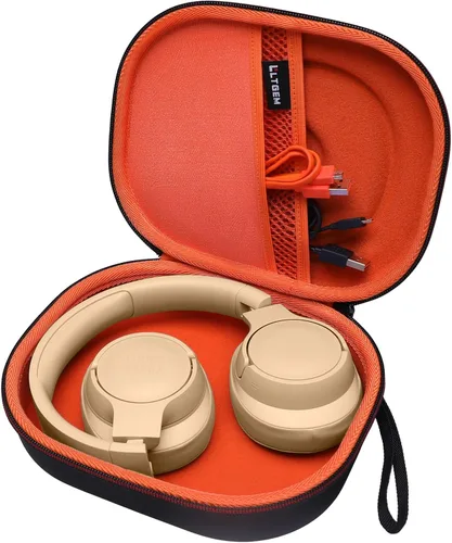 LTGEM - Funda rígida de EVA para JBL Live 770NC/660NC/650BT/460NC/670NC/400BT/500BT y JBL Tune 7. Exterior negro + naranja en el interior