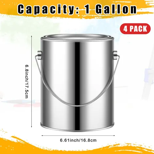 Miniatura 2 de Uiifan 4 latas de pintura vacías de 1 galón con tapas, cubos de pintura de metal con asa para barniz, manualidades, almacenamiento de suministros