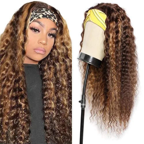 Miniatura 20 de Peluca de cabello humano con diadema de ondas profundas, sin pegamento, pelucas de cabello rizado sin encaje frontal, pelucas de cabello humano