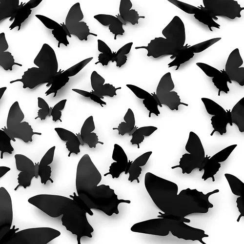 Zulay Home Decoración de pared de mariposa 3D, 24 piezas con 3 tamaños diferentes, decoraciones extraíbles para habitación, cumpleaños, fiestas,