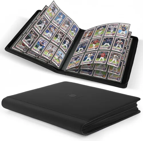 Miniatura 34 de Carpeta Premium de Tarjetas Coleccionables con más de 1000 bolsillos, Carpeta de 16 bolsillos sin anillo de carga lateral para cartas de Negro