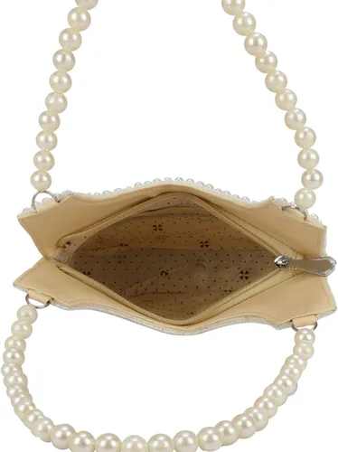 Miniatura 4 de Bolso de mano de perlas de estilo indio, bolso de mano de noche para mujeres y niñas, Blanco sucio