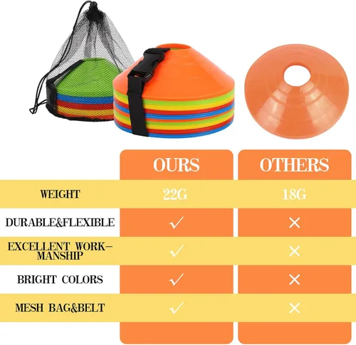 Miniatura 6 de Paquete de 15/25/30/50 conos de fútbol con bolsa de malla y correa-conos de fútbol para entrenamiento deportivo, fútbol, baloncesto, ejercicios