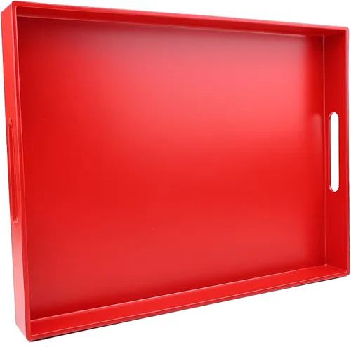 Miniatura 12 de Bandeja azul para mesa de café, bandeja decorativa rectangular de plástico con asas para entretenimiento, patio al aire libre, sala de estar