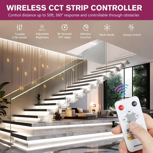 Miniatura 7 de EMITEVER COB Tira de luz LED sintonizable blanca 2700K-6500K, kit de cinta LED CCT regulable de 24 V de 16.4 pies, alta densidad 3200 LED CRI90+