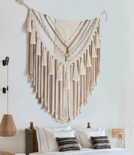 Miniatura 4 de Jakalin Decoración grande de macramé para colgar en la pared, paneles bohemios, hechos a mano, arte de pared para sala de estar, dormitorio