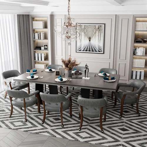 Miniatura 41 de Juego de 8 sillas de cuero de comedor con ruedas y brazos, silla de capitán Accent con ruedas, sillas de madera con ruedas enrollables para cocina