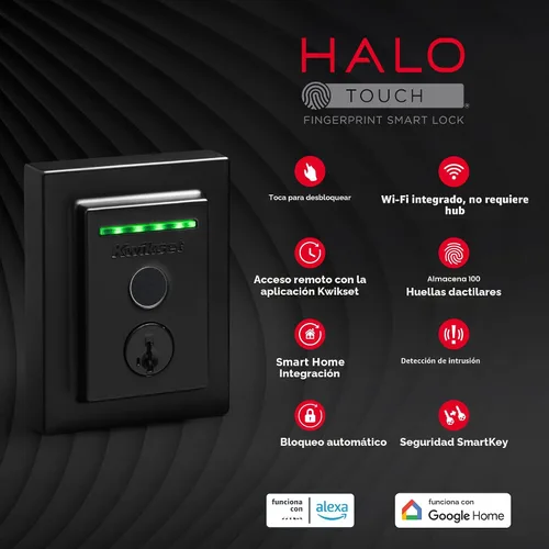 Miniatura 10 de Kwikset Halo Touch bloqueo inteligente con huella dactilar y WiFi, cerradura de puerta sin llave, desbloqueo automático por geolocalización, Negro