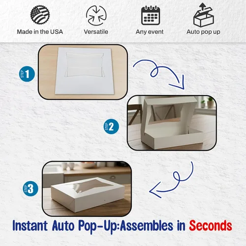 Miniatura 3 de MT Products 12" x 8" x 2.25" White Bakery Boxes with Window (5 Pack) - Auto Pop-Up Paperboard Treat Boxes for Chocolate Covered Strawberries