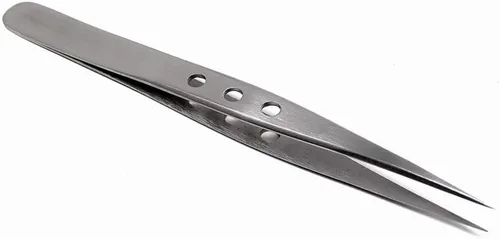 Miniatura 7 de Pinzas profesionales de acero inoxidable de 4.75 pulgadas con puntas de precisión finas y mango fenestrado, adecuadas para depilación facial