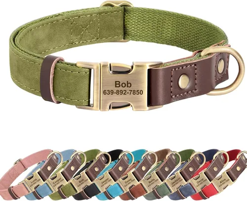 Miniatura 10 de Collares para perros personalizados, collar de piel sintética suave personalizada con nombre de mascota y número de teléfono para perros pequeños