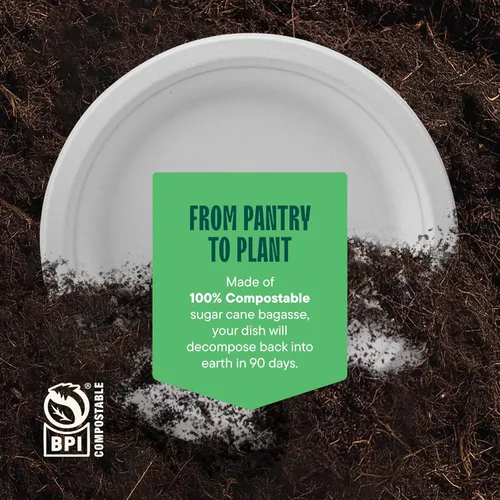 Miniatura 5 de Platos de papel 100 % compostables de 7 pulgadas, 1000 unidades, platos de postre resistentes, bagazo sin blanquear de color blanco natural, platos