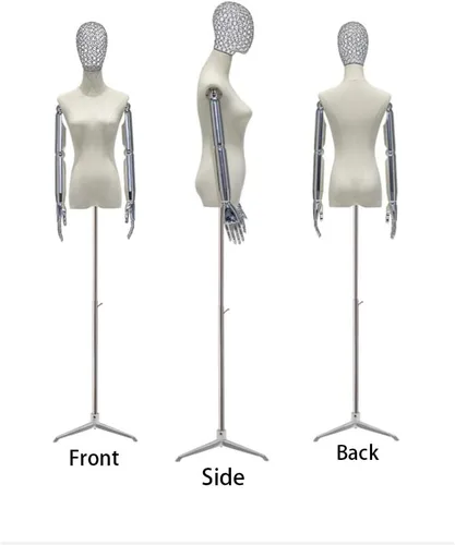 Miniatura 5 de Forma de vestido de maniquí dorado ajustable con trípode, brazos y cabeza desmontables, modelo de visualización de tamaño mediano para ropa, joyas