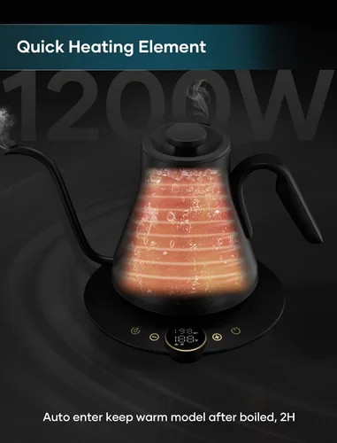 Miniatura 5 de INTASTING - Hervidor eléctrico de cuello de cisne con control de temperatura de ±1℉ para café y té de infusión, calentamiento rápido, acero