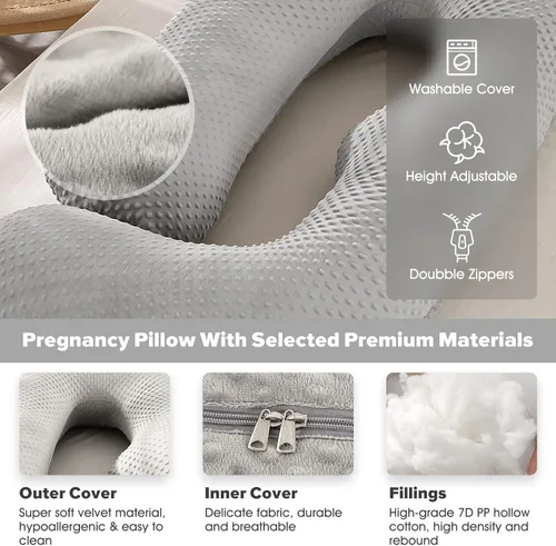 Miniatura 3 de Elover Almohada de embarazo imprescindible para el embarazo, almohada de apoyo de maternidad de cuerpo completo para mujeres embarazadas con funda