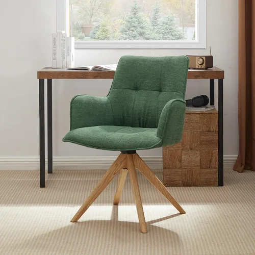 Zouron Silla de escritorio giratoria sin ruedas, silla de oficina tapizada con patas de madera de roble, sillón moderno para espacios pequeños,