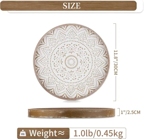 Miniatura 5 de Hanobe Bandeja Decorativa para Mesa de Café: Bandejas Redondas de Madera para Decoración Bohemia del Hogar, Centro de Mesa Rústico de Granja de 12