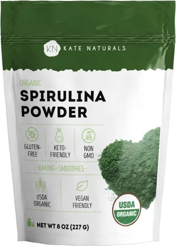 Miniatura 5 de Kate Naturals Polvo de espirulina orgánica. Superalimento denso en nutrientes para batidos y jugos (2 libras, certificado USDA, sin OMG, sin gluten)
