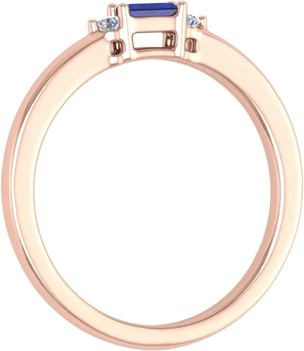 Miniatura 2 de FINEROCK Anillo de boda con forma de baguette de 0.15 quilates con zafiro azul y diamante blanco redondo en oro de 10 quilates