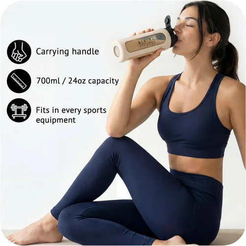 Miniatura 6 de Fitness - Botella mezcladora de proteínas de vidrio de 24 onzas, sin BPA, tapa a prueba de fugas, bola mezcladora de acero inoxidable y funda