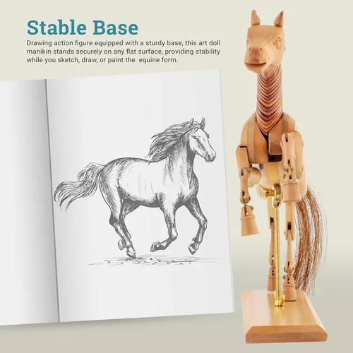 Miniatura 5 de U.S. Art Supply Maniquí de caballo de madera de 8 pulgadas para dibujar - Maniquí articulado con base y cuerpo flexible para dibujar la figura equina