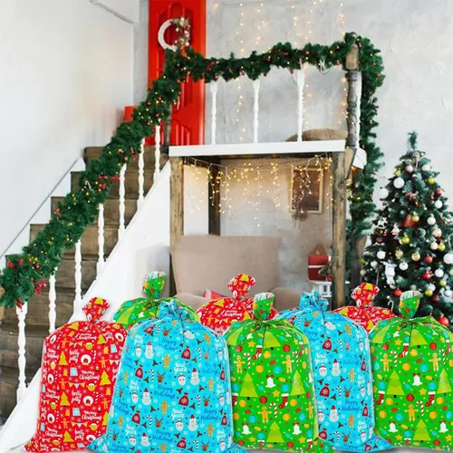 Miniatura 2 de OuMuaMua Paquete de 3 Bolsas Grandes de Regalo de Navidad - 49" x 35.5" Bolsas Jumbo de Plástico para Envolver Regalos de Navidad Reutilizables