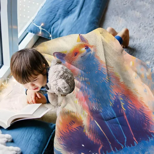 Miniatura 5 de Manta de zorro – Forro polar de felpa suave para niños, bonita decoración de zorro rojo, 50 x 40 pulgadas