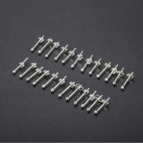 Miniatura 6 de Milacolato 6-12 pares de aretes de plata de ley 925 para mujeres y niñas, chapados en oro blanco de 14 quilates, 0.079 in, juego de aretes de bola