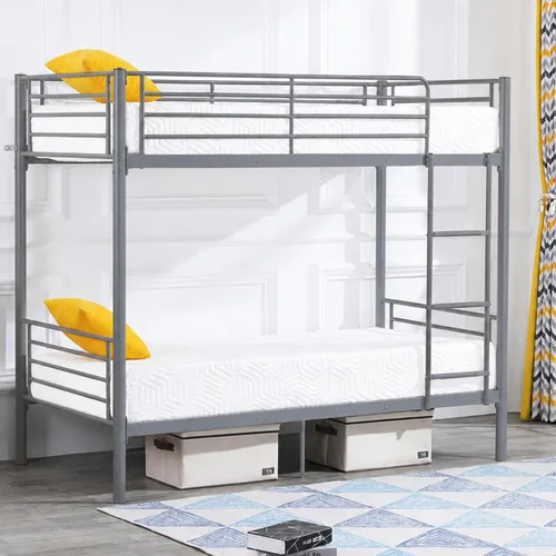 Miniatura 10 de Bonnlo Litera individual sobre individual para niños, adolescentes y adultos, cama resistente de 2 pisos con escalera plana y barandilla de 13