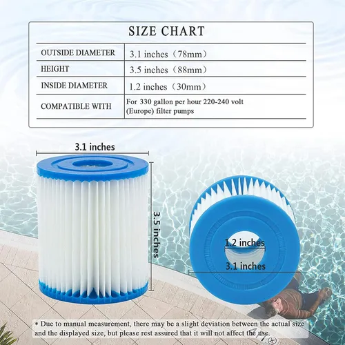 Miniatura 5 de Cartucho de filtro tipo I para piscinas, cartucho de filtros de repuesto para 58093, para ondas de verano, para bombas de filtro de 300/330 gales/H