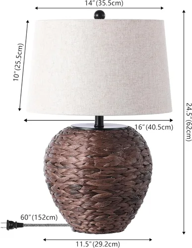 Miniatura 4 de JONATHAN Y JYL6501B Alaro 24.5" lámpara de mesa de estilo granja costera de jacinto de agua LED para recámara, sala de estar, oficina, marrón oscuro