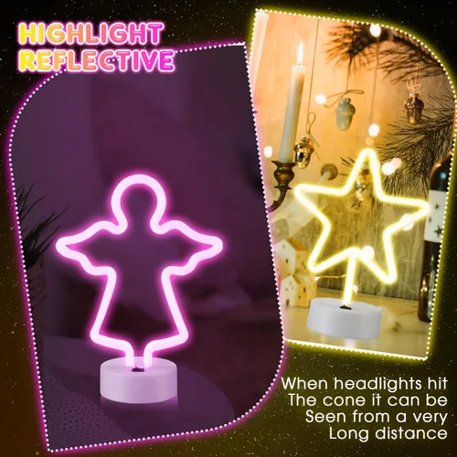 Miniatura 4 de Baquler 4 letreros de neón de Navidad con luz LED de neón con base de soporte, muñeco de nieve iluminado, luces nocturnas con batería o USB