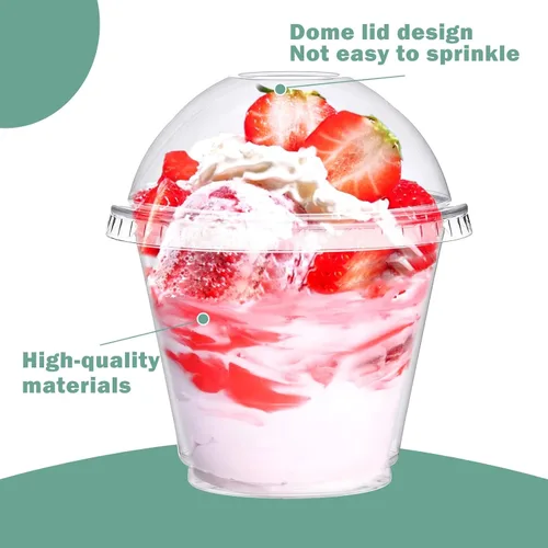 Miniatura 4 de 50 vasos de plástico transparente de 9 onzas con tapas de cúpula, tazas de postre, tazas de frutas con tapas, tazas transparentes de fiesta