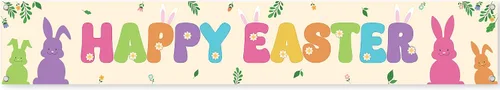 Miniatura 7 de KatchOn, Cartel de feliz Pascua para exteriores – Extra grande de 120 x 20 pulgadas Decoraciones de Pascua al aire libre para el hogar